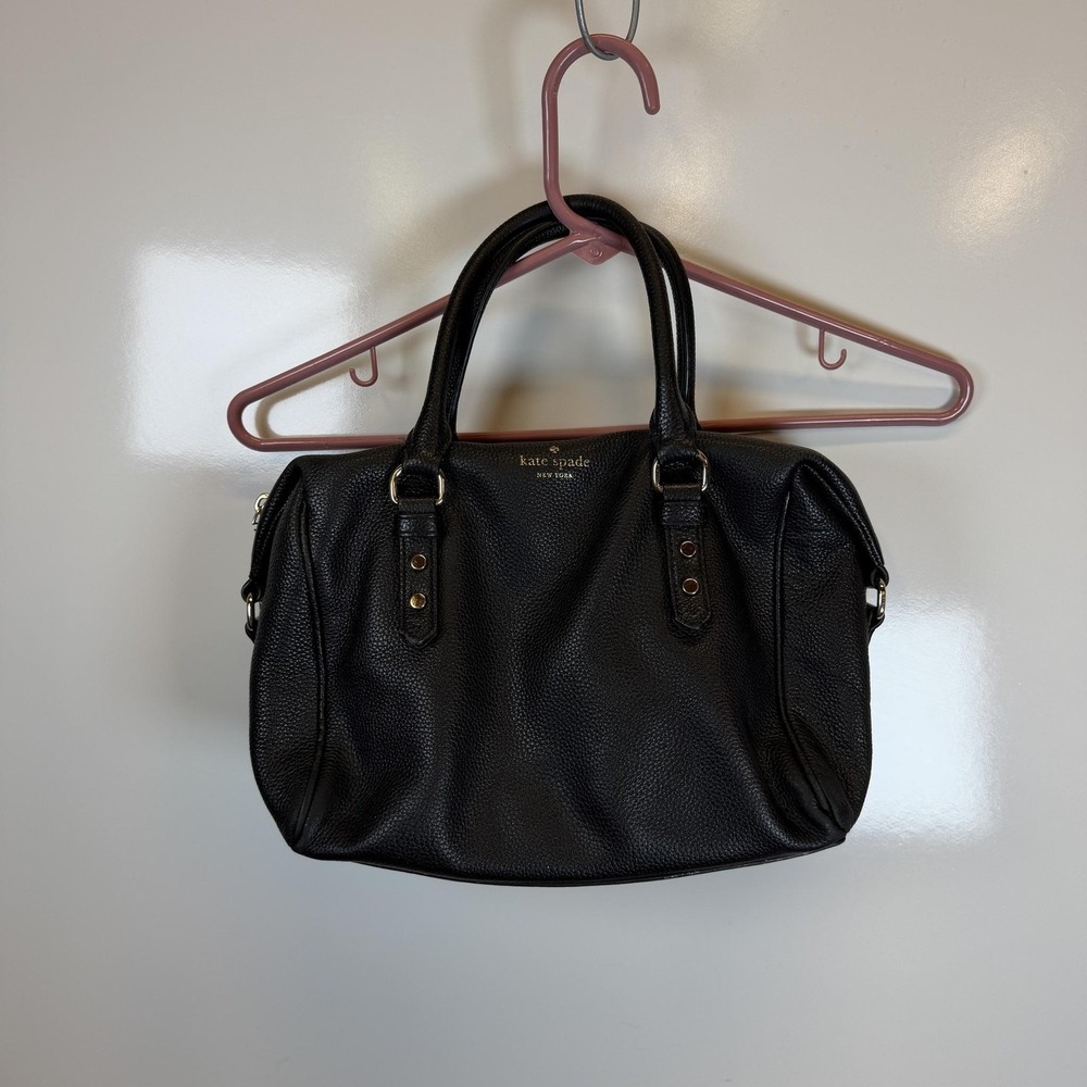 Kate Spade Satchel Bag Womens Medium Black Pebbled Cow Leather Zip Gold Tone